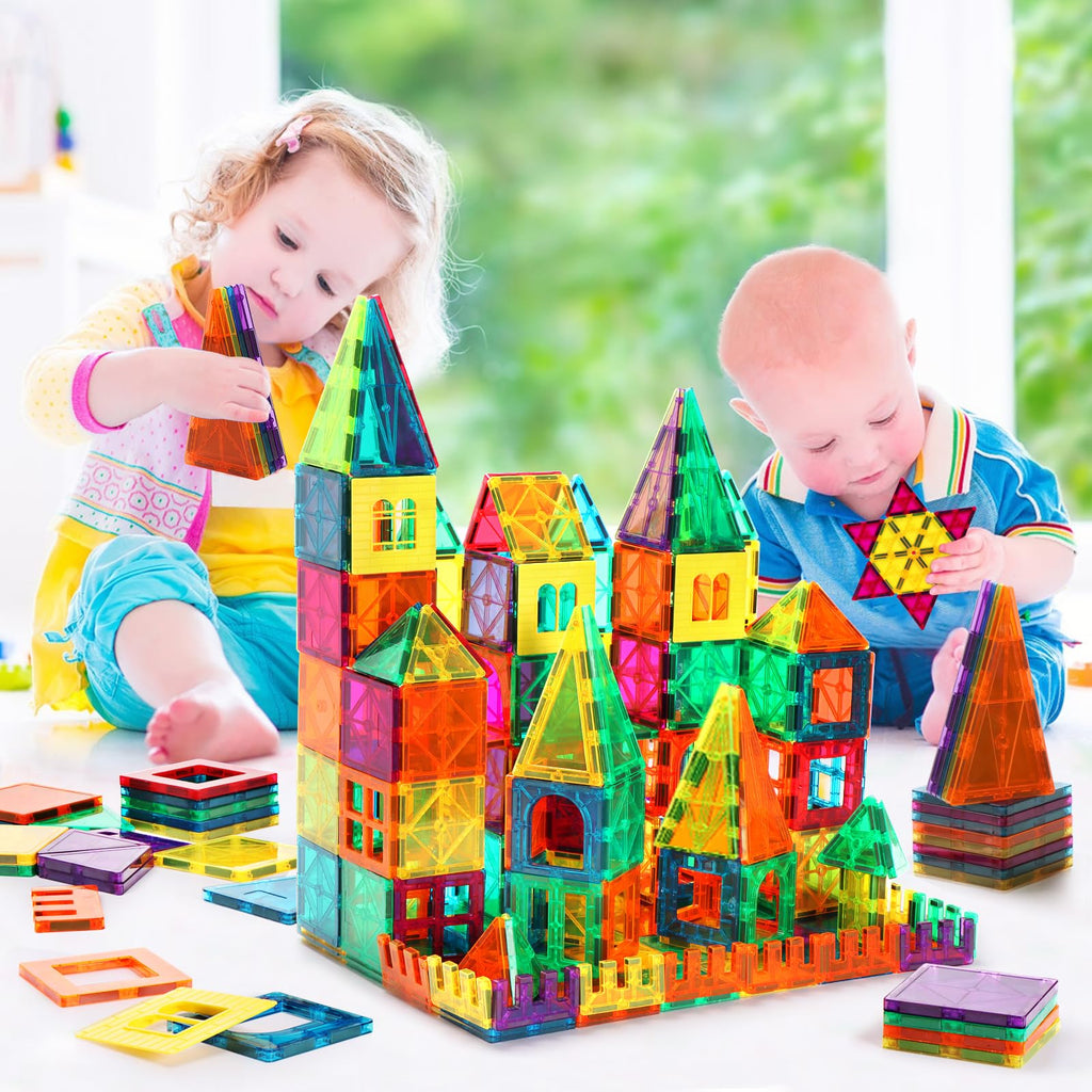 FNJO Magnetic Tiles, 110PCS Magnet Building Set, Magnetic Building Blocks,Construction STEM Learning and Playing Toys for Kids, Montessori Toy for Preschool Boys Girls Toddlers Classroom Must-Haves