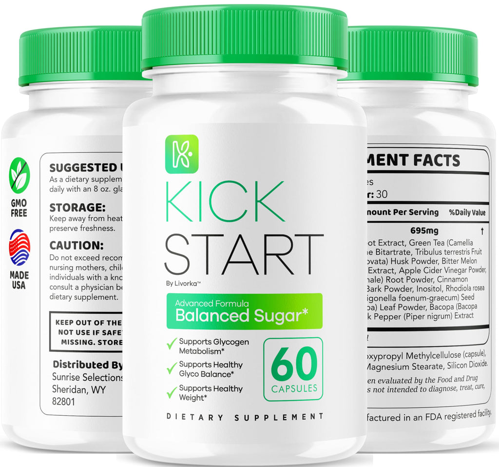 Kick Start Glyco Optimizer Capsules, Kick Start Glycol Supplement Support Pills Premium - All Natural Advanced Formula, Kick Start Vitamin, 60 Capsules for 1 Month