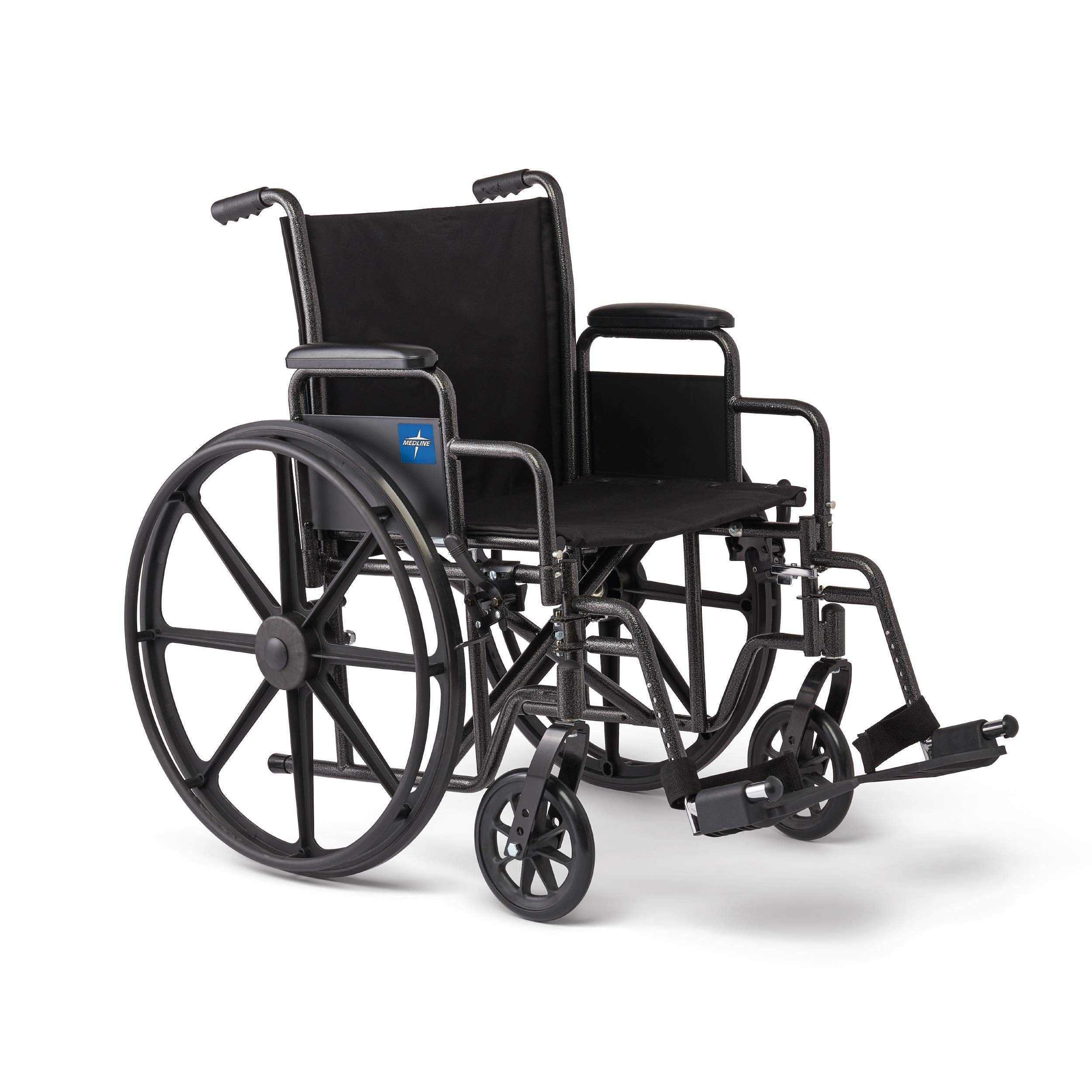 Medline Comfortable Folding Wheelchair with Swing-Back Desk-Length Arms and Swing-Away Footrests, 18”W x 16X”D Seat