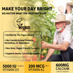 Vitamin D3 5000iu & K2( as MK7 ) 200mcg Gummies + 600mg Calcium, with Coconut Oil for High Absorption, Maximum Strength Vitamin D3 K2 Supplement - Support for Bones Muscle Teeth Immune, Vegan 2Packs