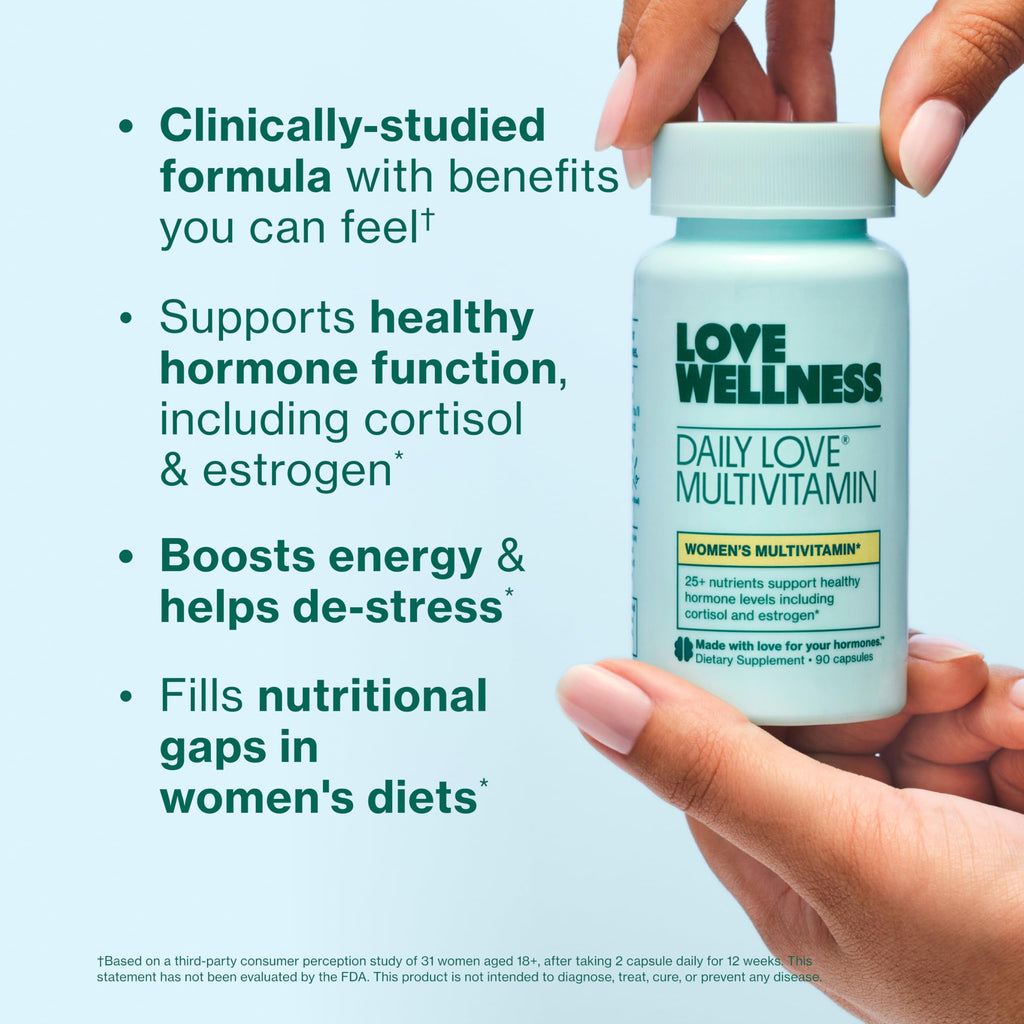 Love Wellness Daily Love Multivitamin for Women | Supports Energy, Cortisol, Immune Health, Stress Relief, & PMS | Complete with Vitamin D, C, Iron, Calcium, Zinc, & Biotin, Magnesium (45-Day Supply)
