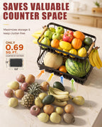 Sevenblue 2-Tier Fruit Basket with Banana Hangers, Detachable Metal Bowl