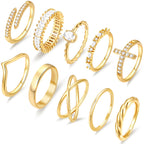 10 PCS 14K Gold Plated Rings Set for Women, Thumb Knuckle Stacking, Size 6