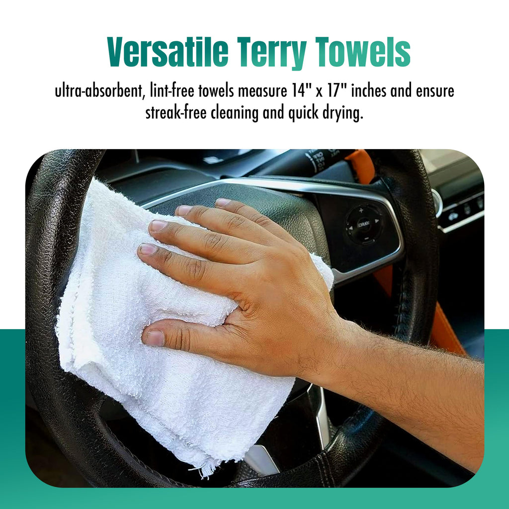 ZUPERIA Terry Towels Pack of 60 (14" X 17" Inches) 100% Cotton Terry Barmop Towels - Absorbent & Durable Bar Rags, Multipurpose Cleaning Rags for Home, Automotive & Garage Cleaning Supplies (White)