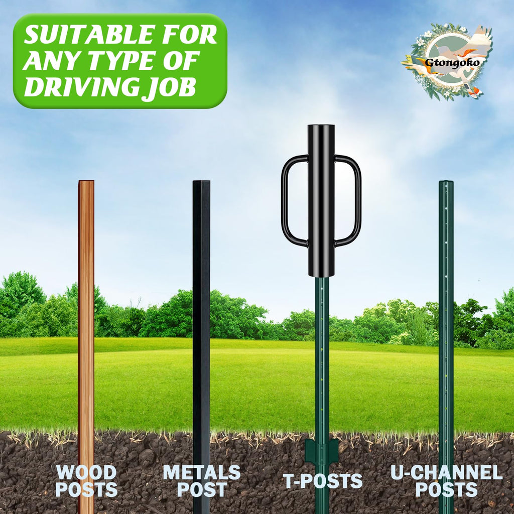 Gtongoko 12LB T Post Driver with Handles Heavy Duty Fence Post Driver Post Pounder for T-Posts，U Channel，Metal Post and Sign Post Pole Driver Tool,17 Inch Black