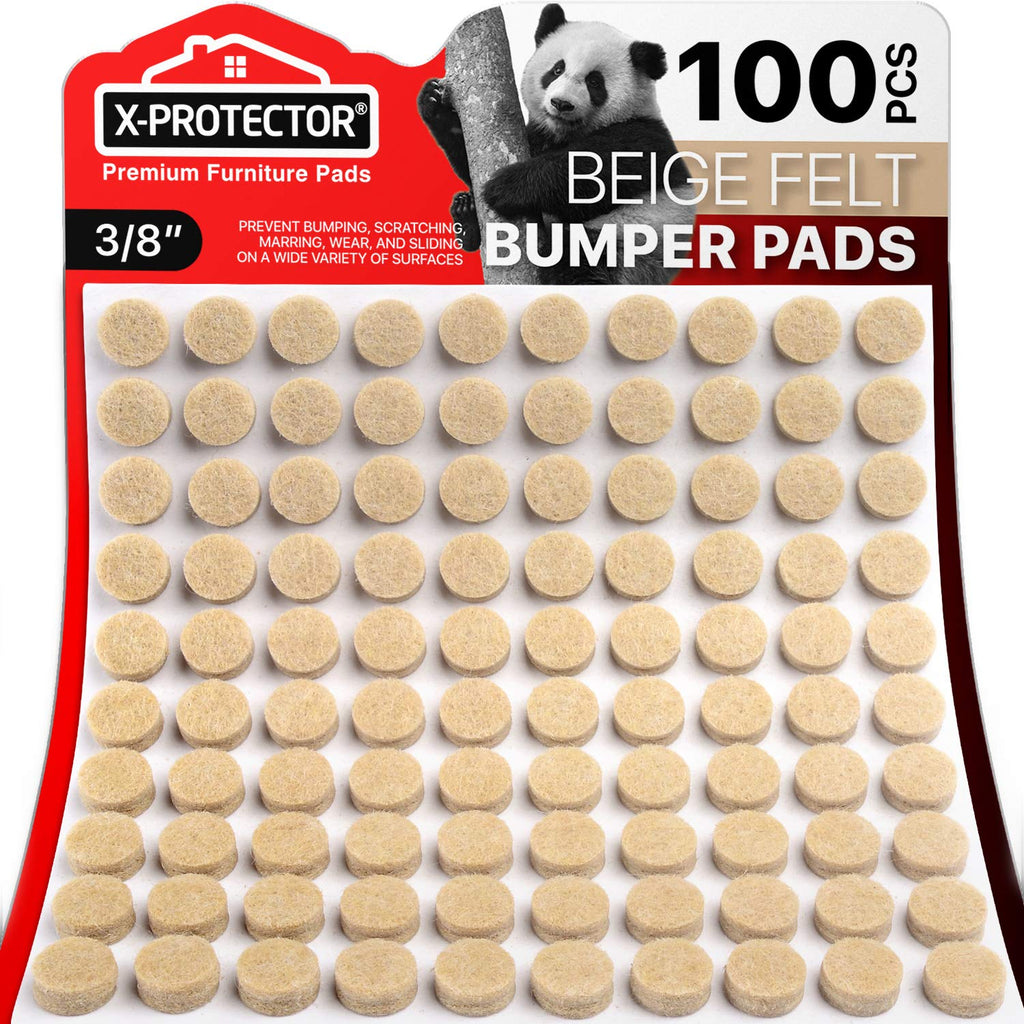 Cabinet Door Bumpers X-Protector 100 PCS – Small Felt Pads 3/8” (Beige)