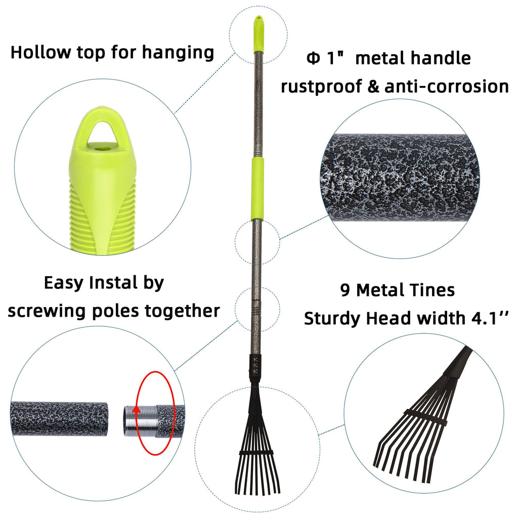 KLDOLLAR Garden Rake for Leaves, 48" Metal Leaf Rake with Soft Foam Grip