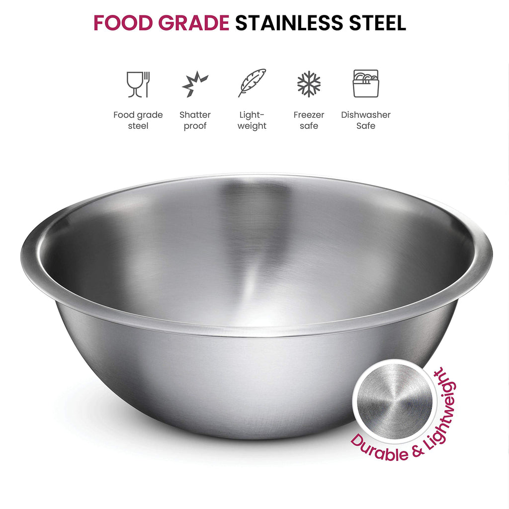FineDine Stainless Steel Mixing Bowls Set, Dishwasher Safe, Up To 8 Quart Metal Mixing Bowls For Kitchen, Nesting, Large, Small, Big Food Prep, Cooking, Baking