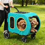 2025 Upgraded Dog Stroller for Large & Medium Dogs，Pet Stroller for 2 Small Dogs, Foldable Jogger Wagon with Detachable Carrier for Car Seat, Adjustable Handle, Up to 90 lbs, Blue
