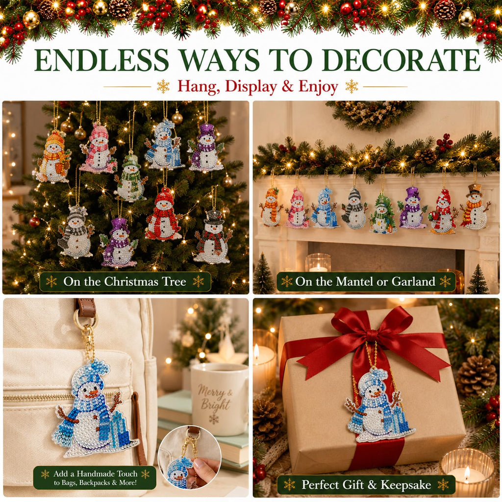 Ferraycle 12 Pcs Snowman Diamond Art Christmas Ornaments Kit, Multicolor