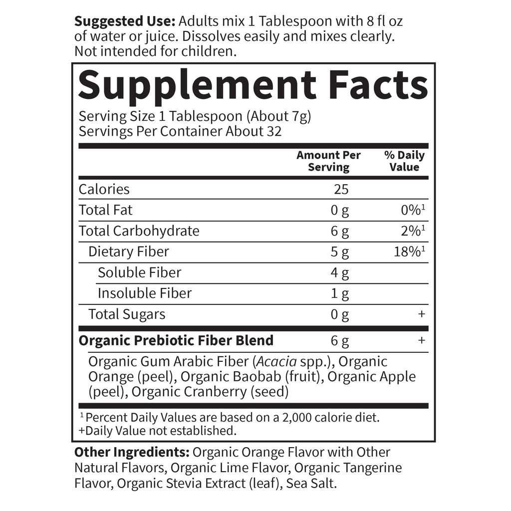 Garden of Life Dr. Formulated Organic Fiber Powder, Citrus Flavor, Prebiotic Superfood Fiber Supplement, Constipation Relief, Psyllium Free, 32 Servings
