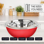 WHYSKO Meal Prep Stainless Steel Mixing Bowls Set, Home, Refrigerator, and Kitchen Food Storage Organizers | Ecofriendly, Reusable, Heavy Duty (Red)