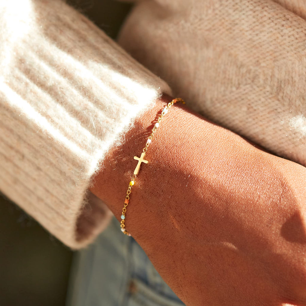 STORYJEWELLERY Friendship Bracelets, Friend Gifts for Women, Bestie Bracelets, Friend Birthday Gifts for Women, BFF Gift, Friendship Jewelry, Cross Bracelet
