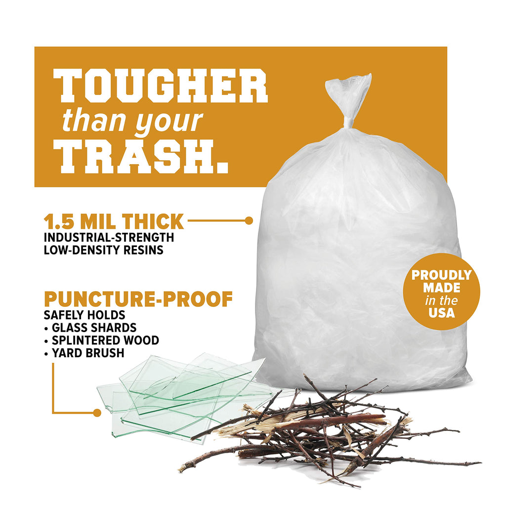 Plasticplace 64-65 Gallon Trash Can Liners for Toter │ 1.5 Mil │ Clear Heavy Duty Garbage Bags │ 50” X 60” (50Count) (W65LDCTL)