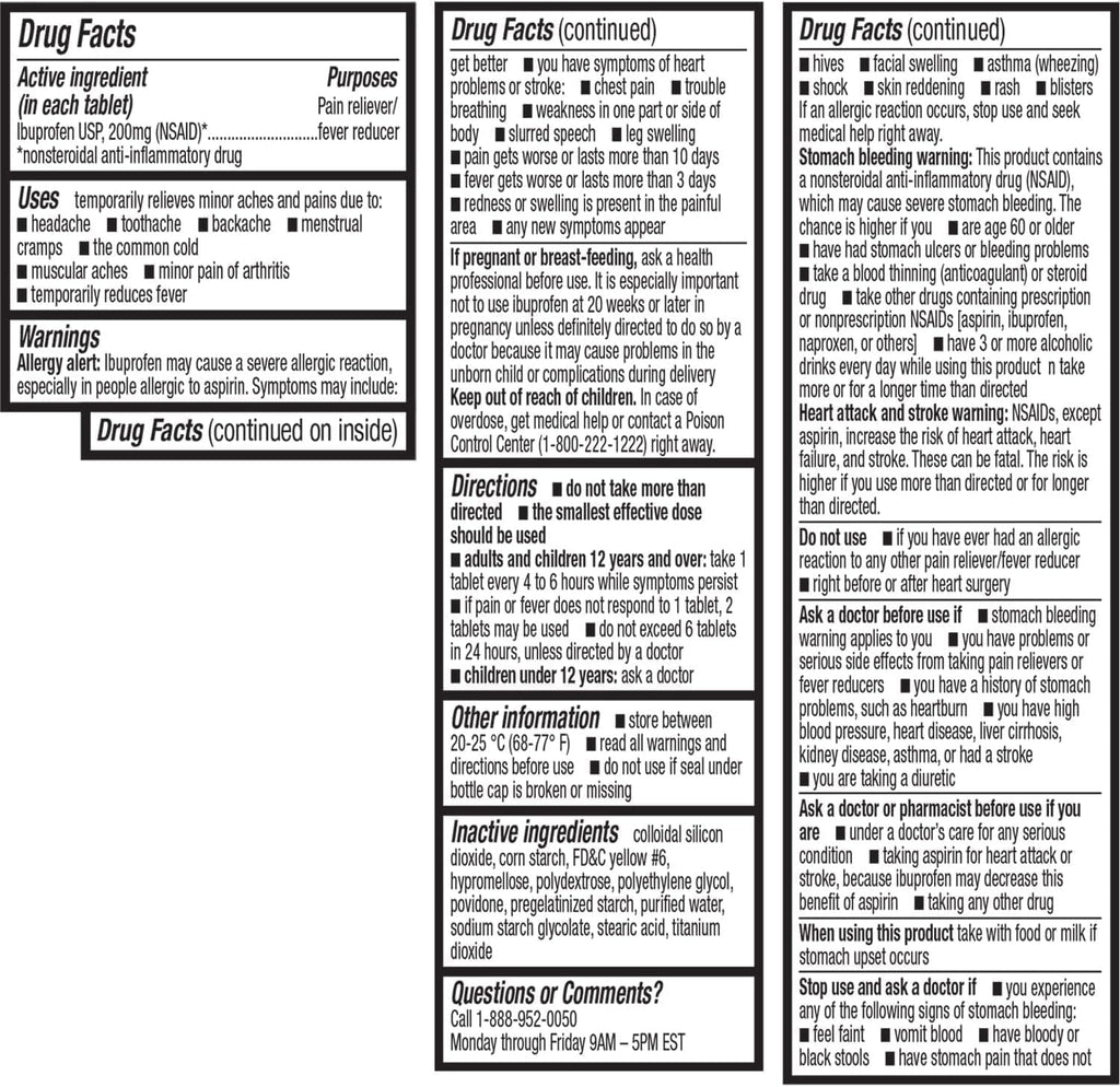 HealthA2Z® Ibuprofen 200mg | Pain Relief | Body Aches | Headache | Arthritis | Cramps | Back Pain | Fever Reducer… (30 Counts (Pack of 3))