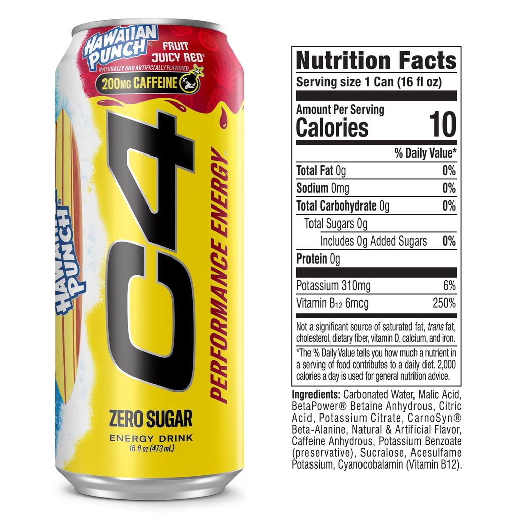 C4 Performance Energy Drink with Zero Sugar,Hawaiian Punch, 12pk