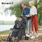Double Pet Stroller for Medium Small Dogs and Cats with 2 Carriage, Durable Universal Wheels with Brakes Lightweight One Hand Foldale Kittens Puppies Travel Strolling Cart (Black)