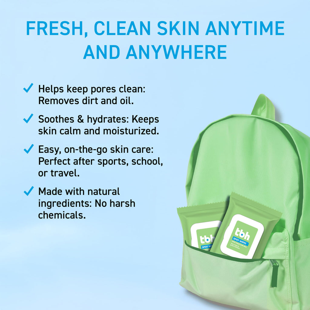 TBH Kids Spot Face Cleansing Wipes – Gentle Daily Skincare for Preteens & Teens with Oily, Dry & Sensitive Skin – Salicylic Acid & Witch Hazel – Paraben-Free & Dermatologist-Approved – 30ct (2 pack)