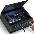 Gun Safe for Handgun, Biometric Handgun Safe with Drop Slot Quick Access with Stealth Mode, 3-Way Unlock Fingerprint Digital PIN Key Pistol Safe, Handgun Safe Lock Box with Carbon Steel Cable for Car