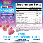 Calcium Supplement Gummies - Sugar Free Calcium Gummy with Vitamin D3 for Best Absorption - Supports Immune Health, Bones & Teeth - Nature's Calcium Chews for Women & Men - Berry Flavor - 120 Gummies