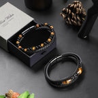 Enjoy Risingsun Tiger Eye Black Leather Bracelet Men Natural Tiger Eye Gemstone Crystal Stone Jewelry Handmade Courage And Stress Relief Protection Bracelet