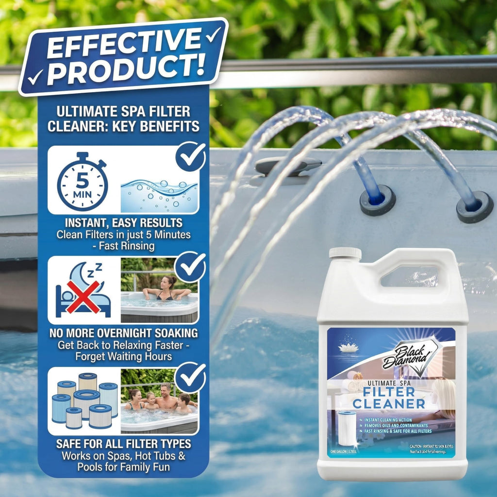 Black Diamond Stoneworks Ultimate Spa Filter Cleaner Fast-Acting Spray. Works Instantly on Hot Tub & Pool Filters Leaving Behind no Sticky Residue. Prolongs Filter Life and Pool Equipment. No Soaking