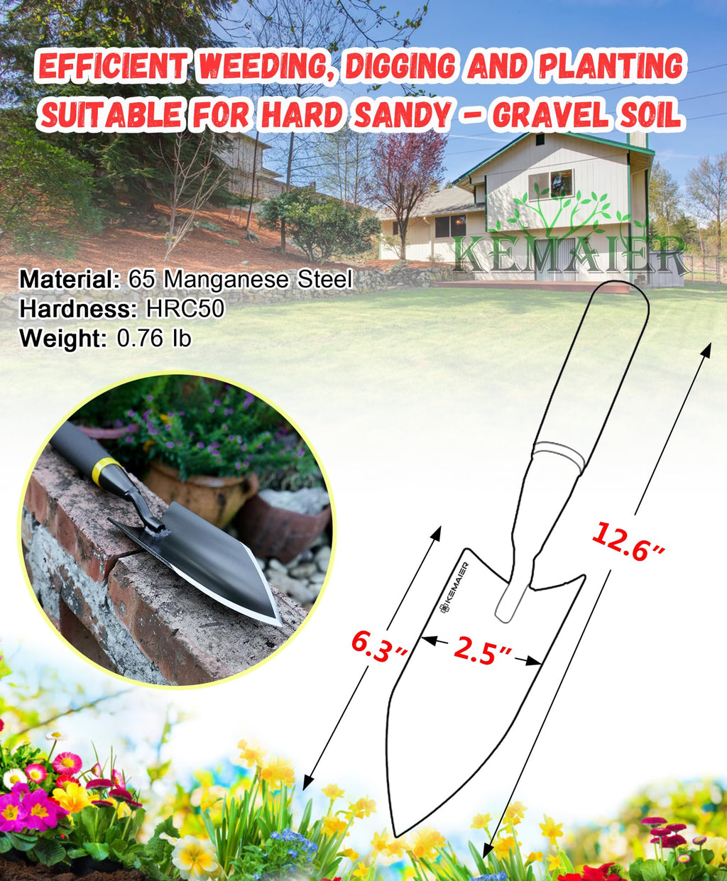 Kemaier Heavy Duty Gardening Hand Trowel - Carbon Steel Shovels Tool
