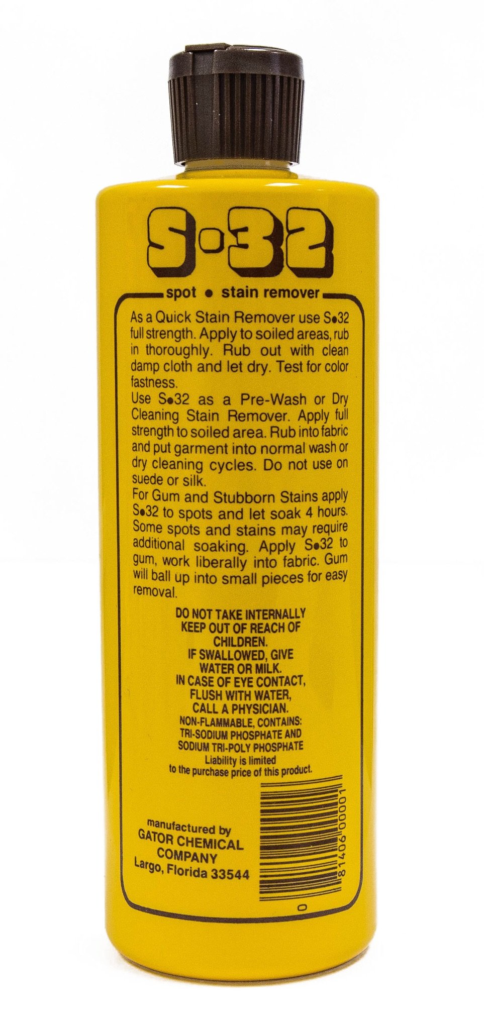 S-32 Spot Stain Remover, Safely Removes Stubborn Spots and Stains, Commercial Use, Household Needs, 15.2 Ounces, 4 Pack