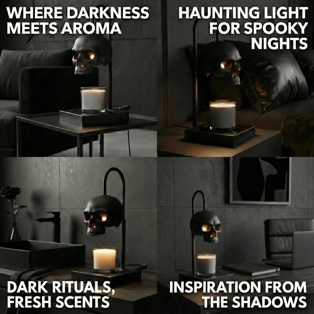 Nomnu Skull Candle Warmer Lamp, Black Spooky Gothic Decor w/Timer & Dimmer