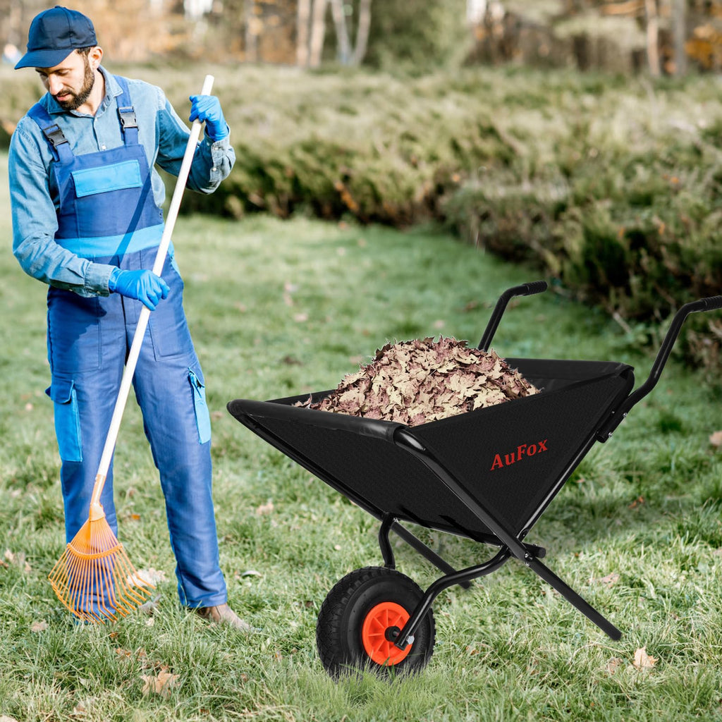 Collapsible Wheelbarrow with Flat-Free Wheel, Folding Utility Garden Cart