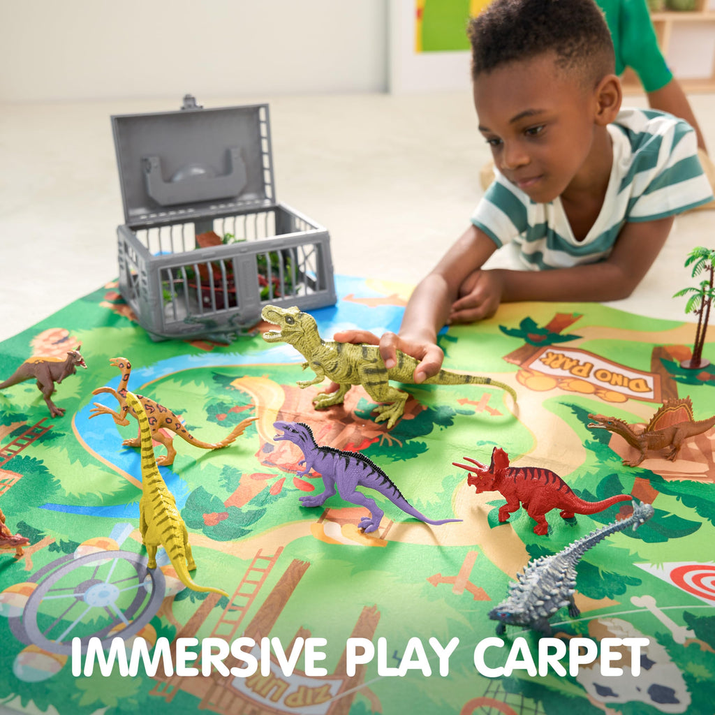 JOYIN Dinosaur Toys with Activity Play Mat & Storage Cage, 19 PCS Realistic Dinosaur Figures & Trees for Toddlers Kids Ages 3-5, Ideal for Boys and Girls Gift