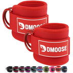 DMoose Fitness Ankle Straps for Cable Machines - One Size Fit Premium Padding, Glute Kickback Ankle Strap for Women & Men, Cable Attachments for Gym, Booty Workouts & Hip Abductors (All Red - Pair)