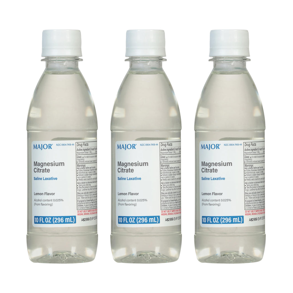 Major Magnesium Citrate Saline Laxative - Helps Relieve Occasional Constipation (Irregularity) - Lemon Flavor - 10 Fl. Oz. (3 Pack)
