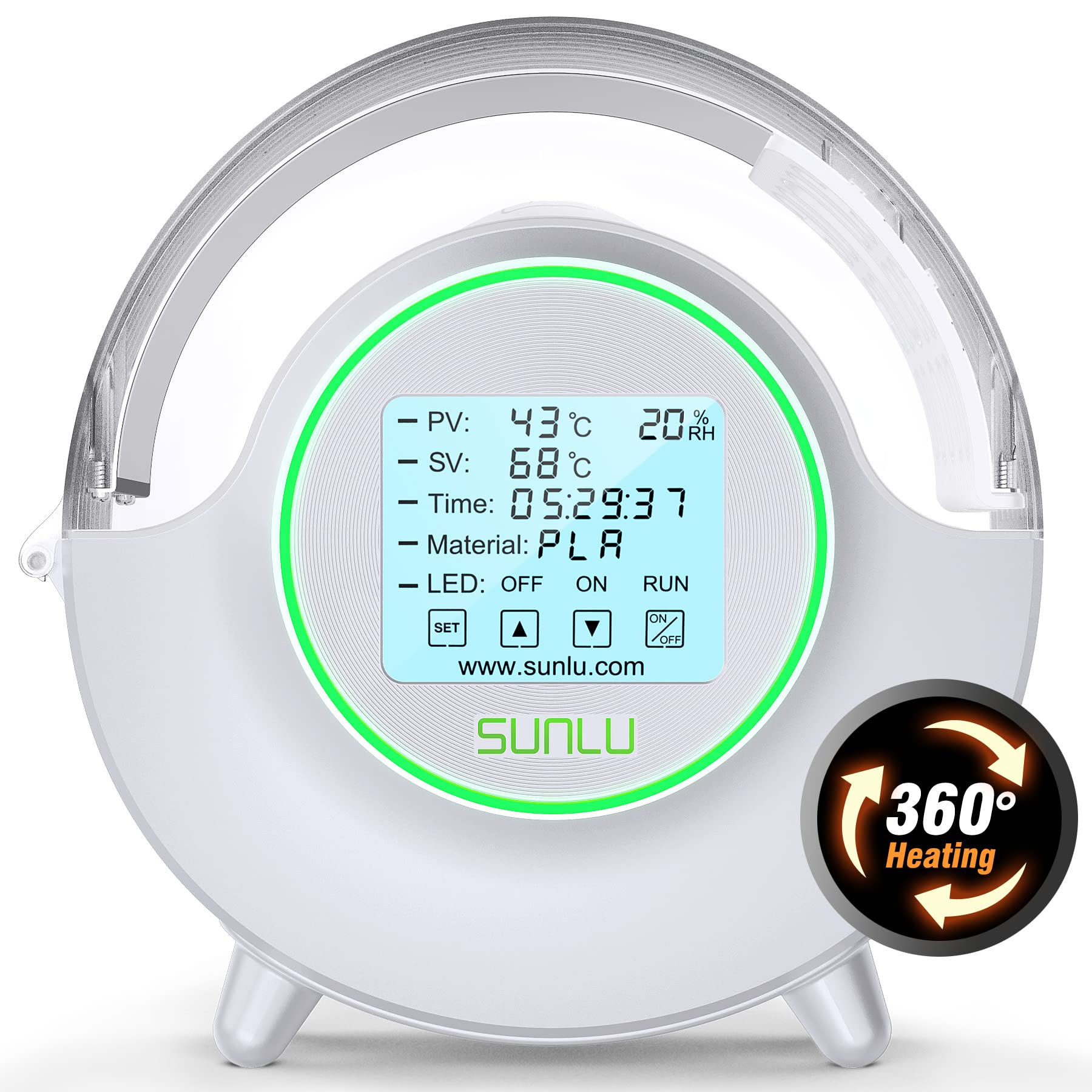 SUNLU Official Filament Dryer S2 Plus, 70℃ Max Temperature, Built-in Circulation Fan, 3D Printer Filament Storage Box Filament Dehydrator, Nylon TPU PLA PETG ABS 3D Printer Filament Dryer Box, White