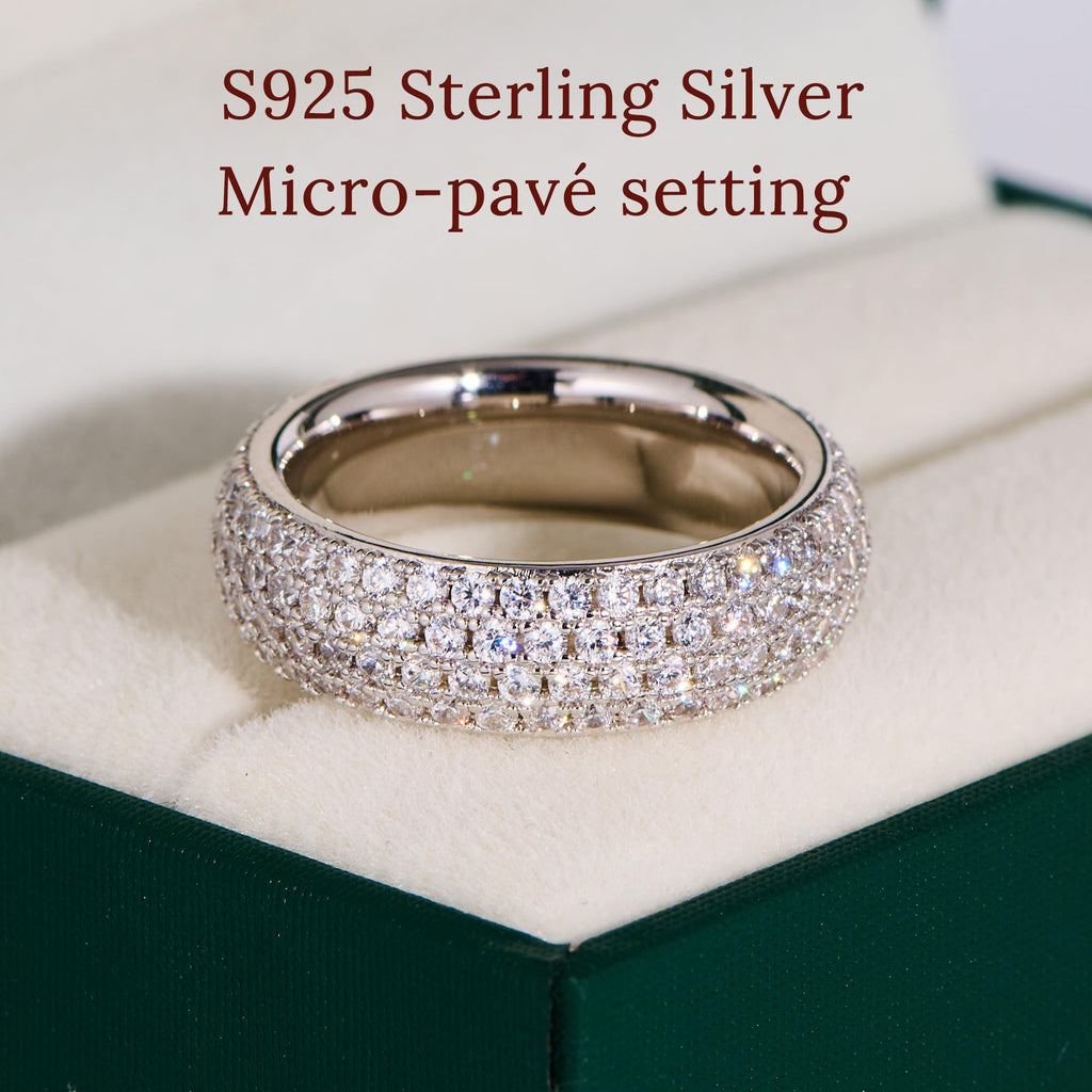 VISDIV 925 Sterling Silver Wedding Rings for Women Promise Engagement Non Tarnish Bands Rings CZ Cubic Zirconia Chunky Eternity Statement Wide Rings for Her