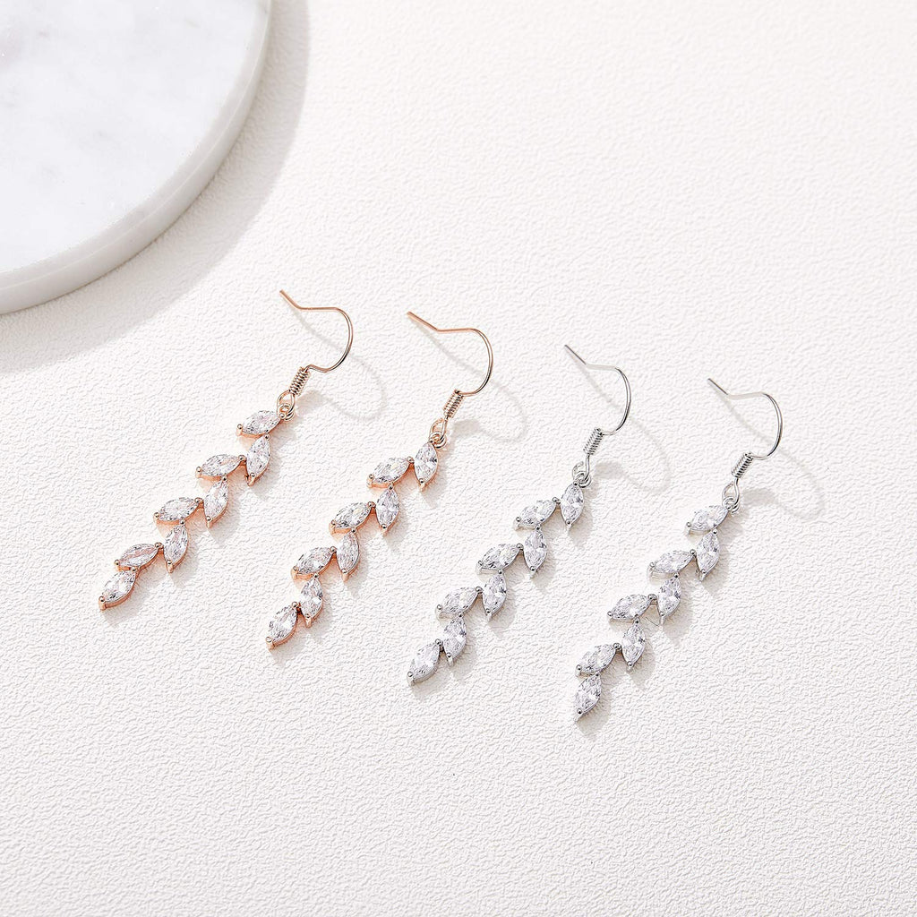 SWEETV Marquise Wedding Bridal Dangle Earrings for Brides Bridesmaid