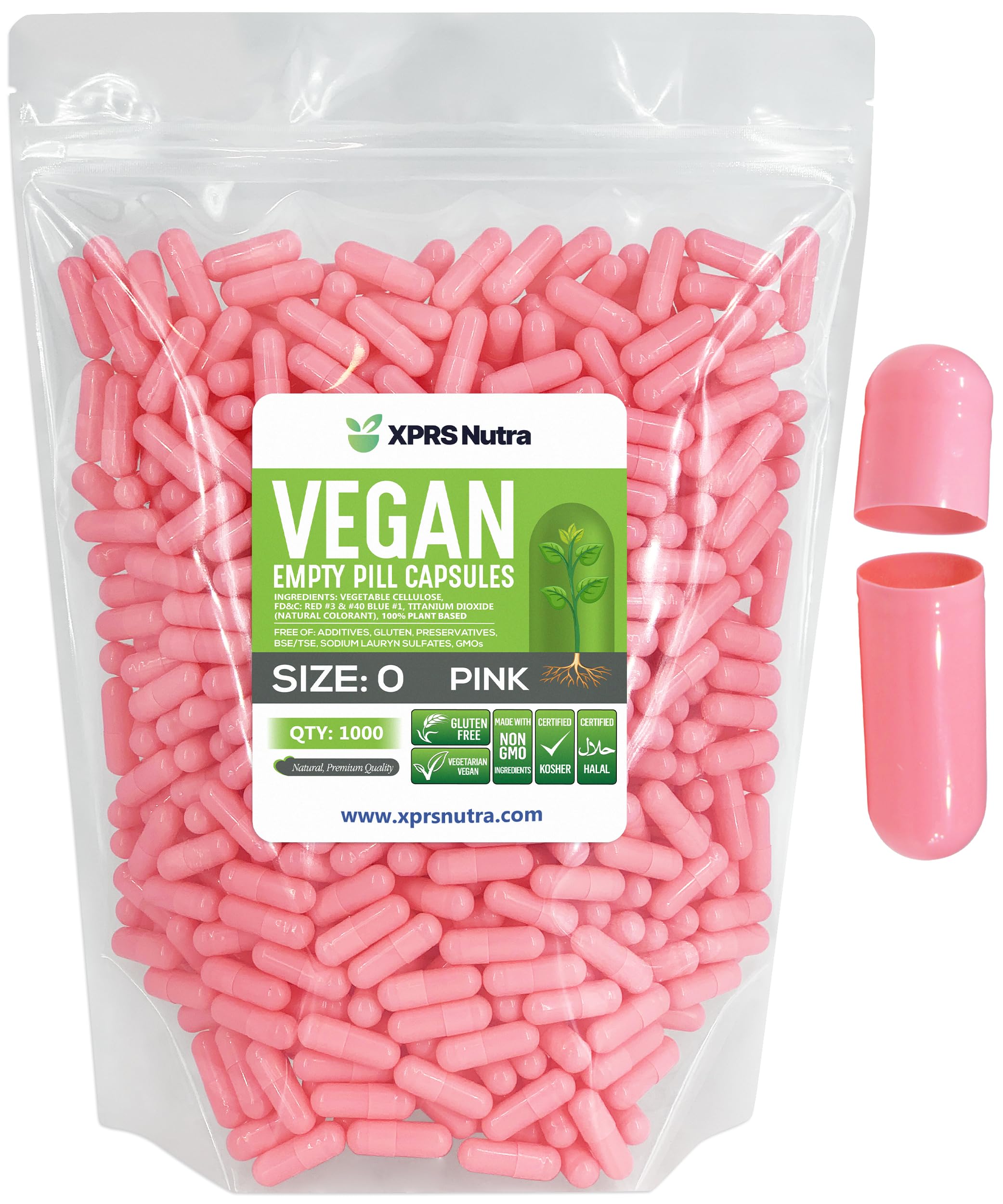 XPRS Nutra Size 0 Empty Capsules - 1000 Count Empty Vegan Capsules - Vegetarian Pills - Do-It-Yourself Vegetable Capsule Filling- Veggie Pill Caps (Pink)