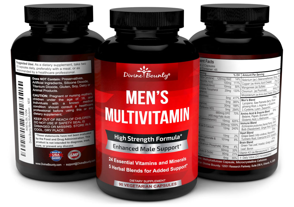 Mens Multivitamin – Daily Multivitamin for Men with Vitamin A C D E K B Complex, Calcium, Magnesium, Selenium, Zinc Plus Heart, Brain, Immune, and Men's Multivitamins – 90 Vegetarian Capsules