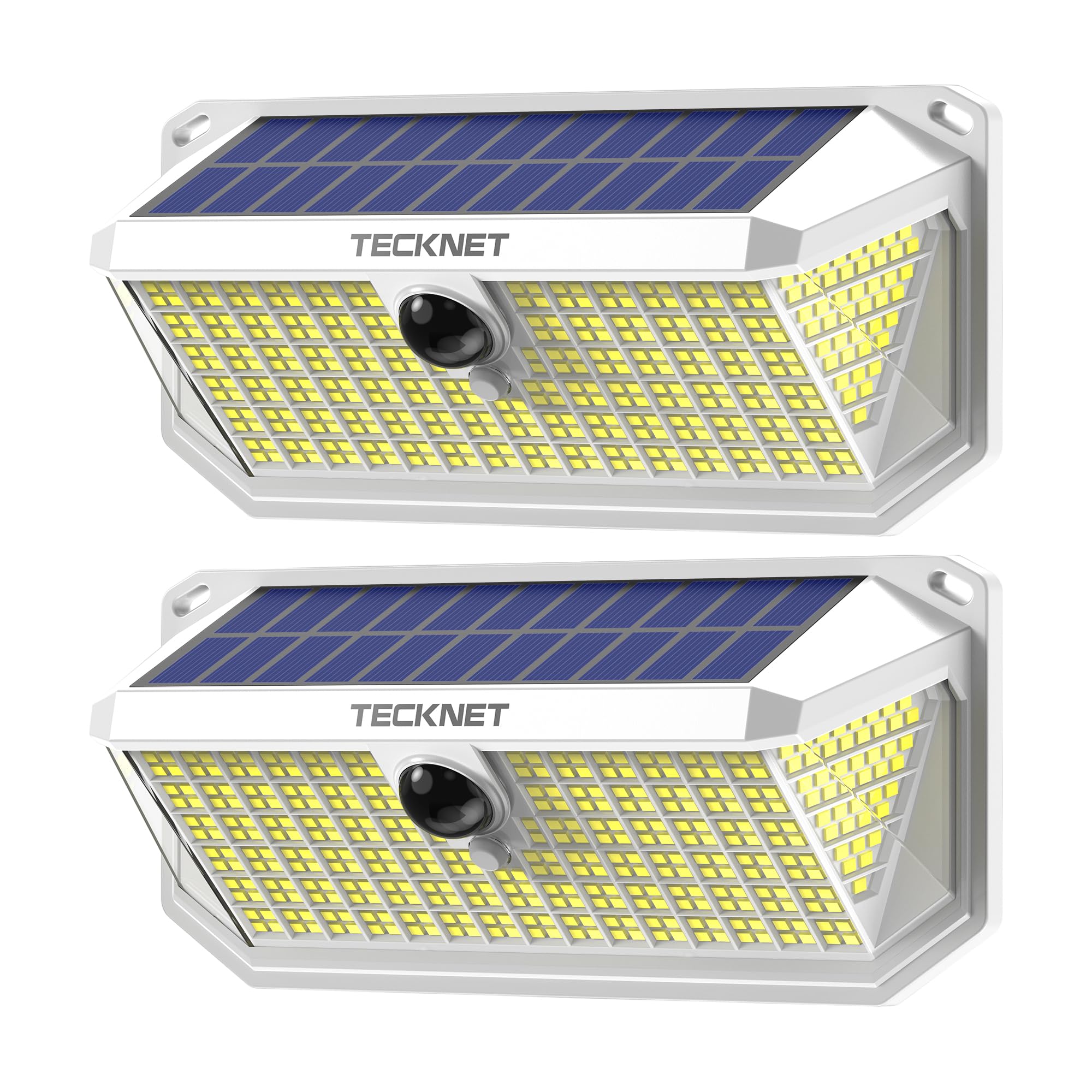 TECKNET 416 LED Solar Powered Outdoor Lights, 300° Angle & 3 Lighting Modes Motion Sensor Light Outdoor, Security Solar Lights Waterproof - 2 Pack, White, Cold Light