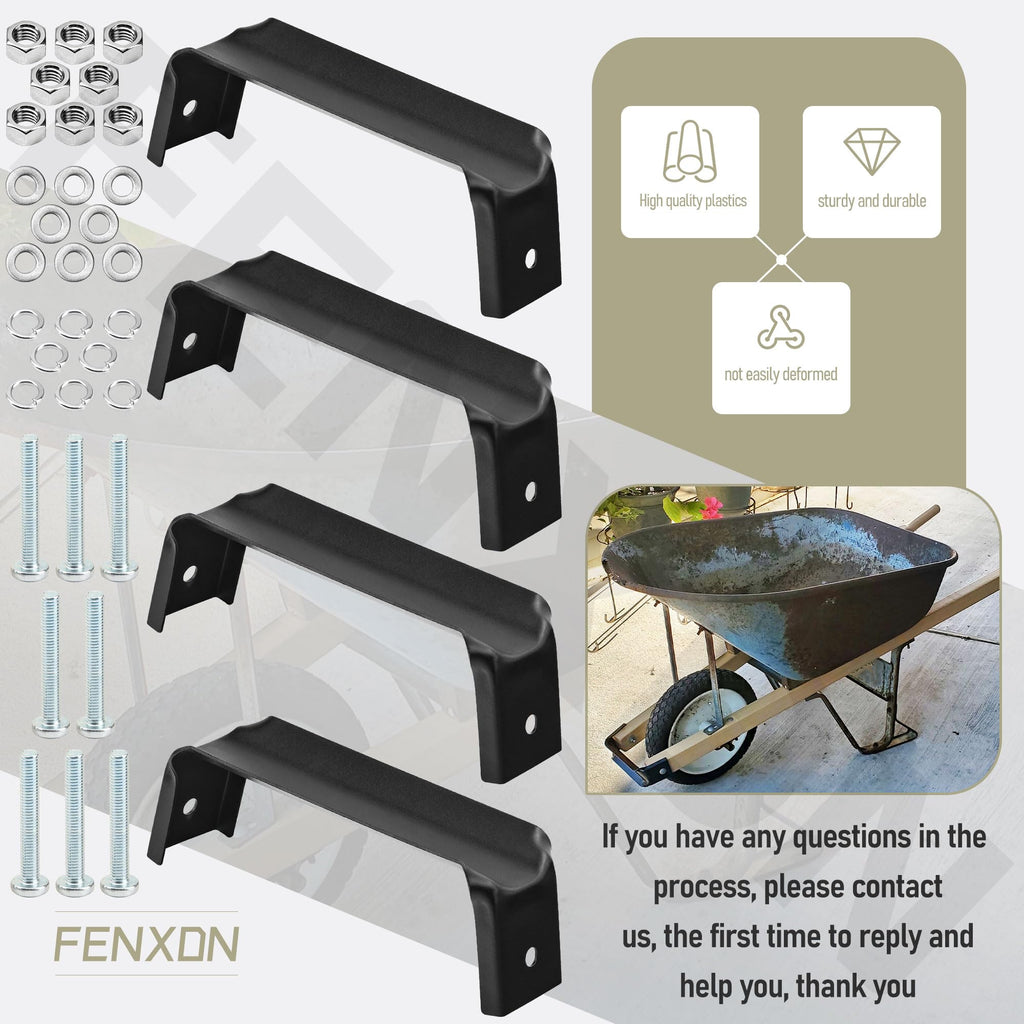 FENXDN 4 Pcs Wheelbarrow Replacement Accessories Axle Bracket, Black Steel