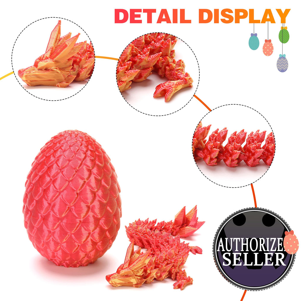 4PCS 3D Printed Dragon Eggs, 3D Printer Articulated Crystal Dragon Toys for Kids, Cool Dinosaur Eggs Fidget Toys for Teens, Stocking Stuffers for Kids, Easter Christmas Birthday Gifts for Boys Girls