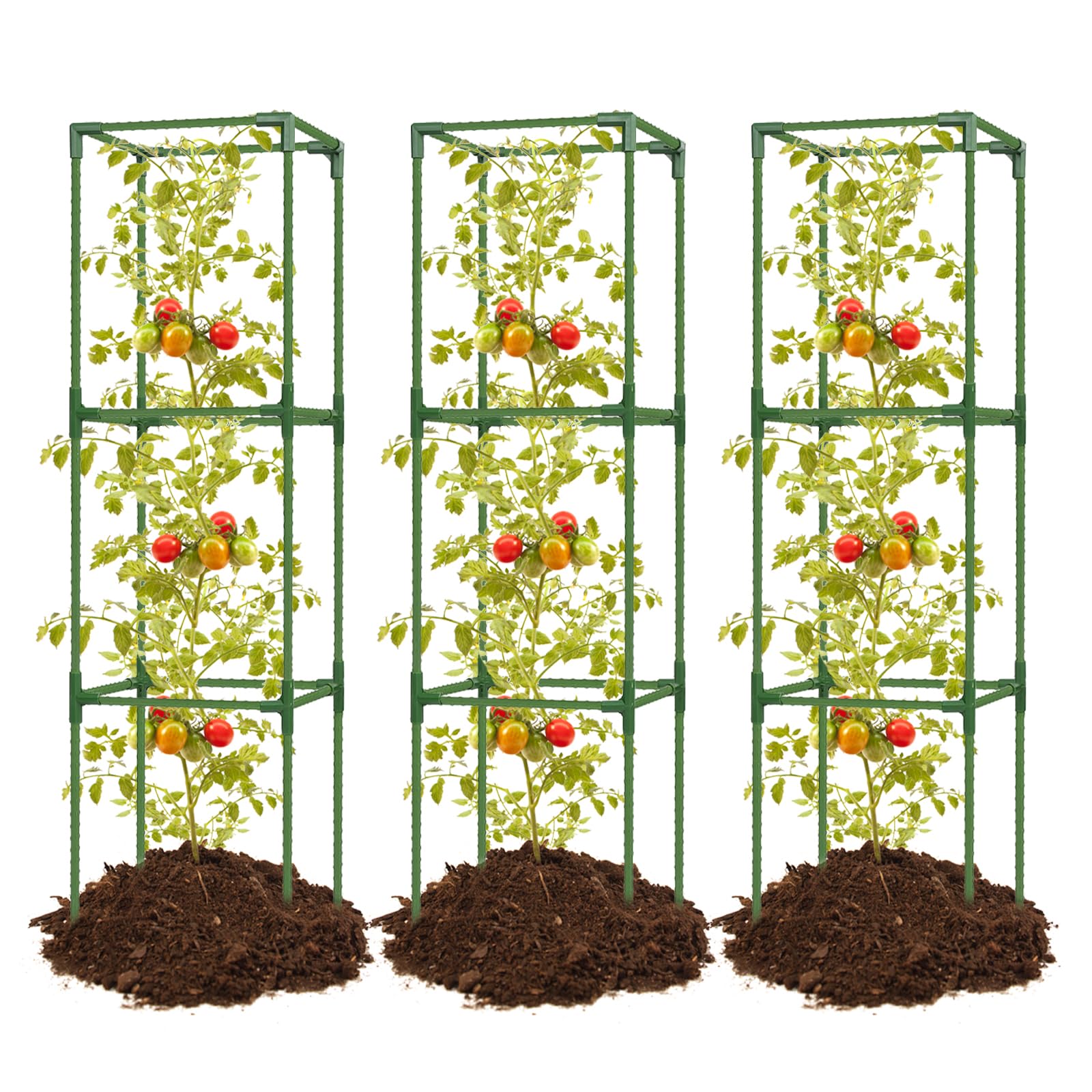 3 Pack 47 Inch Heavy Duty Height Adjustable Square Tomato Cage