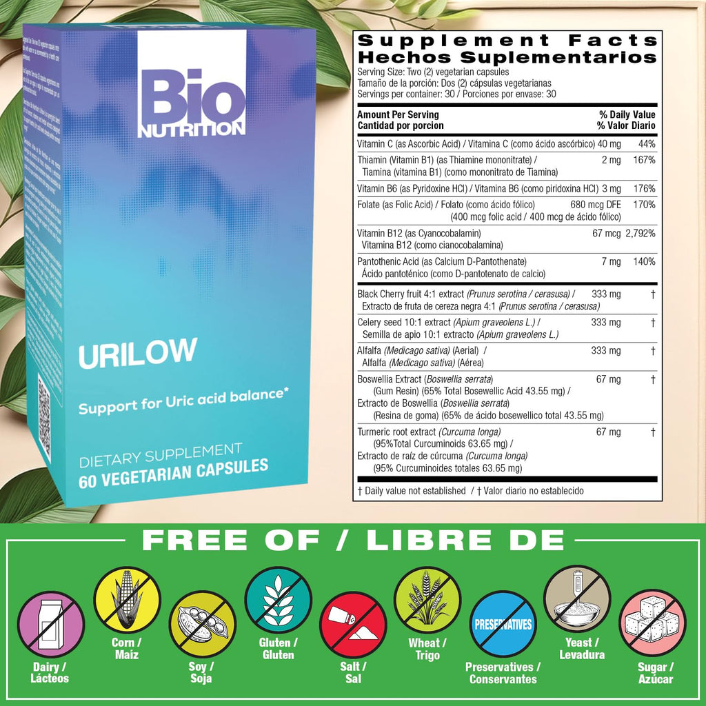 Bio Nutrition 2 Pack Urilow 60 Vegetarian Capsules | Natural Support for Urinary Health | Promotes a Healthy Uric Acid Balance