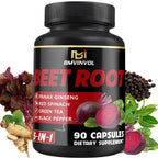 BMVINVOL Beet Root Capsules - Green Tea, Red Spinach, Ginseng, Black Pepper - 90 Count- 3 Month Supply