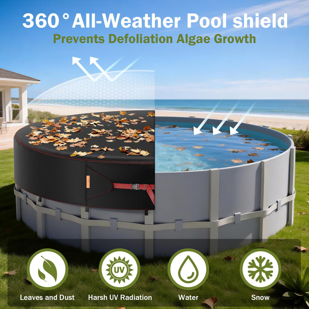 8 Ft Round Pool Cover, Solar Covers for Above Ground Pools, Stock Tank Pool Protector with Tightening Ratchet, Swimming Pool Cover Ideal for Waterproof and Dustproof
