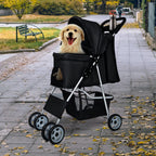 BestPet Pet Stroller Dog Cat Jogger Stroller for Medium Small Dogs Cats Folding Lightweight Travel Stroller with Cup Holder (Black, 4 Wheels)