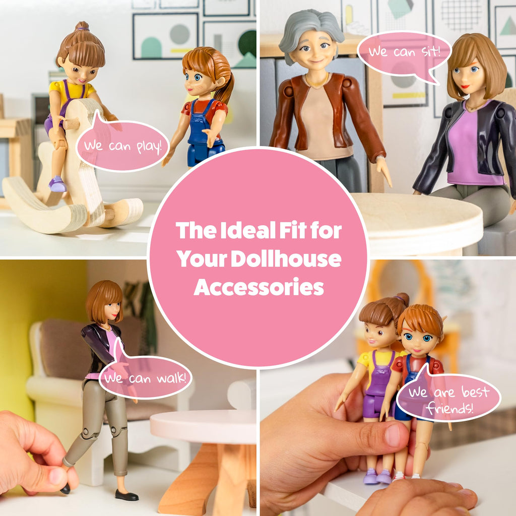 Dollhouse People, Bendable Dollhouse Family Set – 9 Poseable Figures Including Grandpa, Grandma, Mom, Dad, Sister, Brother, Cousins, and a Baby Girl – Perfect for Dollhouse Play and Imaginative Fun