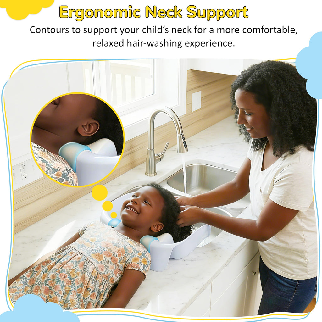 FANTOVO Hair Washing Station for Kids, Portable Hair Washing Basin with Ergonomic Neck Support for Home Sink, Tear-Free Shampoo Bowl for Kids & Toddlers