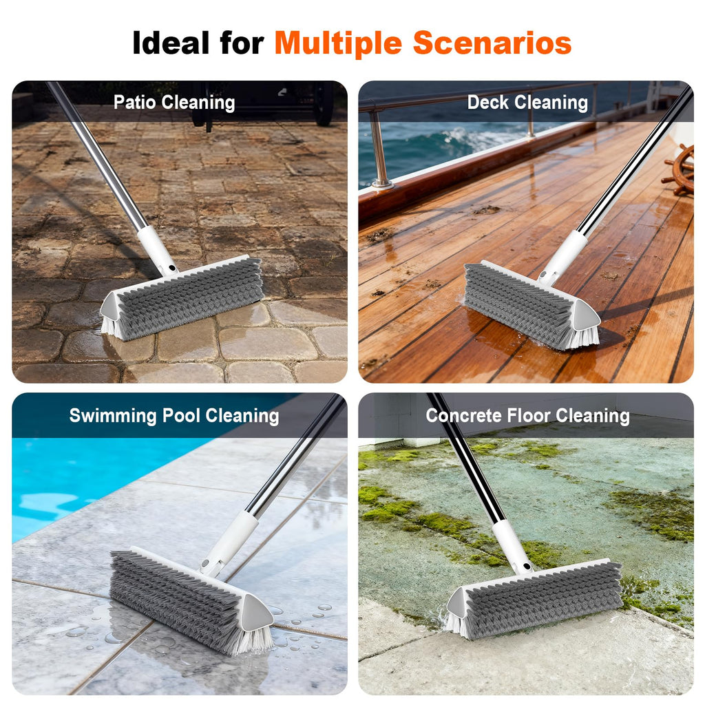 Floor Scrub Brush with Long Handle, Heavy-Duty Tile and Shower Grout Brush Stiff, Professional Grout Cleaner for Bathroom, Kitchen, Floor, Tile Brush Concrete Surfaces