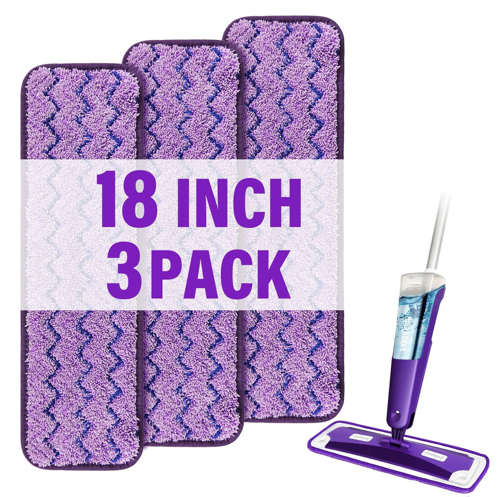 18 inch Mop Pads Refills, 3 Pack Microfiber Reusable Replacement Mop Pads Flat Replacements Heads for Wet Or Dry Floor Cleaning and Scrubbing, Blue & Purple Cloth
